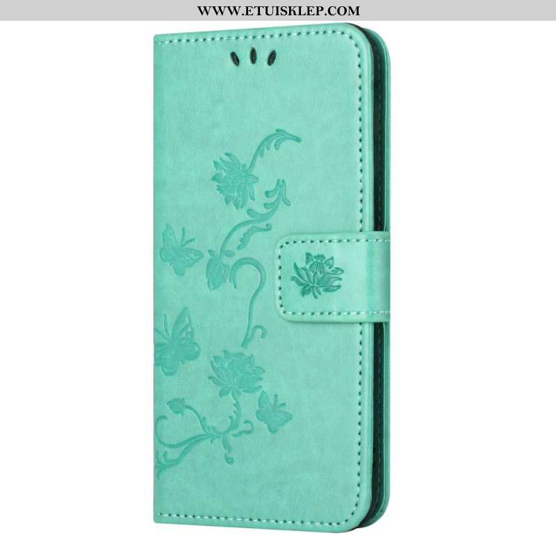 Etui Folio do Xiaomi Redmi Note 12 Pro z Łańcuch Kwiatowy Na Ramiączkach
